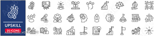 Upskill Web Icon Set in Line Style. vector illustration concept relate to learn, career, skill, training, assessment, set, employee, innovation, digital, monitoring