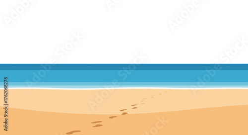 Calm Beach with Footprints in the Sand and Ocean View Illustration