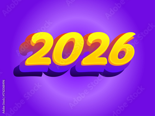 “2026 Purple Yellow Editable 3D Text Effect Vector for Graphic Design”