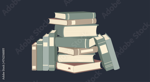 A large stack of old books piled high in an organized yet somewhat chaotic manner.