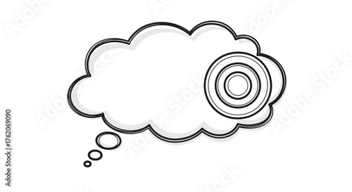 A hand drawn thought bubble with concentric circles inside representing an idea.