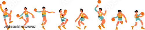 Basketball player icons characters vector bundle set