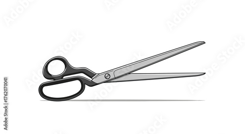 A pair of scissors with dark handles rests on a white surface.