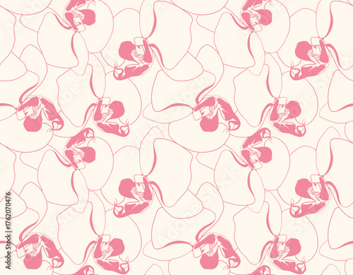 Elegant pink orchid blossom seamless pattern. Delicate floral design, perfect for textile prints, wallpapers, and packaging.