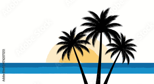 Tropical Sunset Silhouette with Palm Trees and Ocean View Landscape