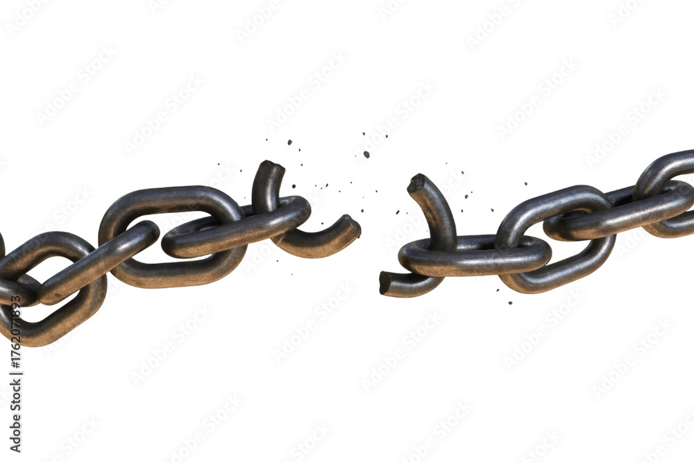 Obraz premium Broken metal chain isolated on transparent background, freedom and breaking concept PNG element