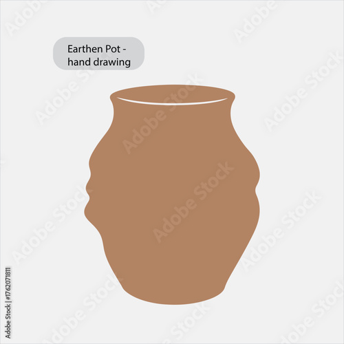 Earthen pot hand drawing ceramic vessel simple clay jar traditional rustic pottery