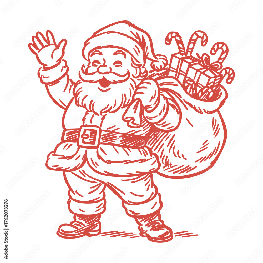 Fototapeta premium Santa with Gifts – Merry Christmas Illustration of Santa Claus Carrying Presents