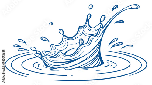 Water Splash Crown Ripples Clean Liquid, Illustration depicting a powerful water splash forming a distinct crown shape, surrounded by concentric ripples on the surface