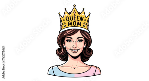 Cartoon Queen Mom character for mothers day celebration