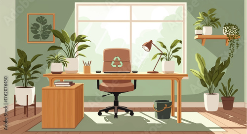 Home Office Design A Sustainable Workspace Surrounded by Green Plants & Natural Light