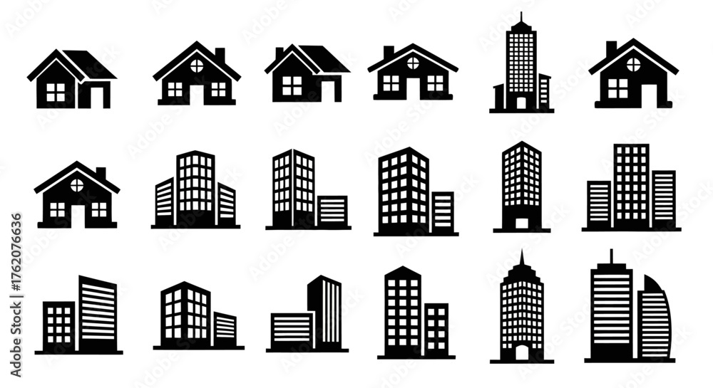 Fototapeta premium set of buildings silhouettes. Isolated on a white background. 