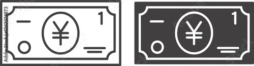 Two japanese yen banknotes displayed side by side simple silhouette.