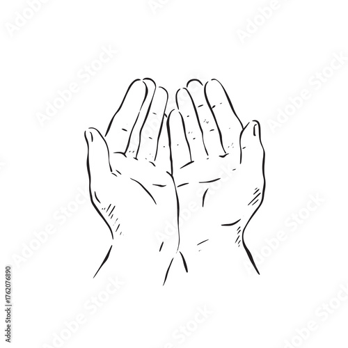 Open hands drawing in black line.