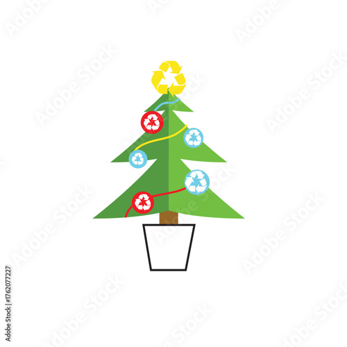 Christmas recycle pine tree.Have a Green Christmas.Recycle christmas three icon.Eco-friendly Christmas.Chrismas three with recycle symbols.Recycling icon.