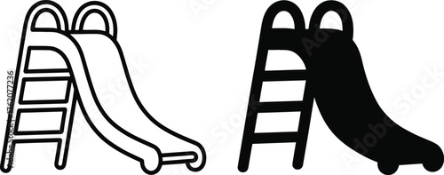 Playground slide designs in line art and bold black silhouette.