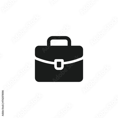 Simple black briefcase vector icon on white background design element