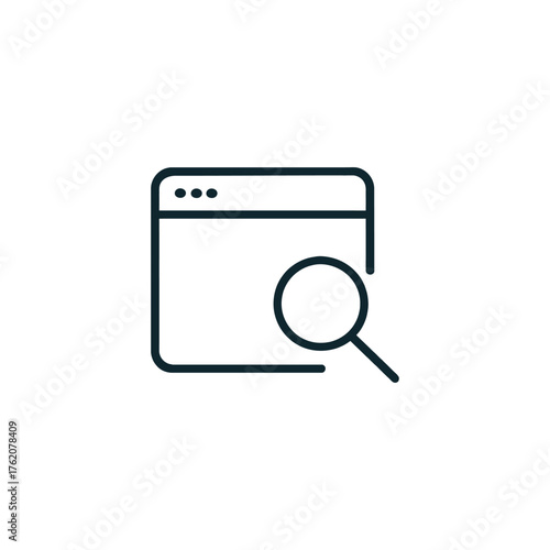 Website search concept with browser window and magnifying glass icon