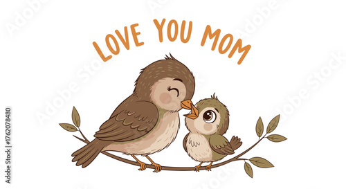 Adorable Birds Expressing Mother's Day Love and Affection on a Branch