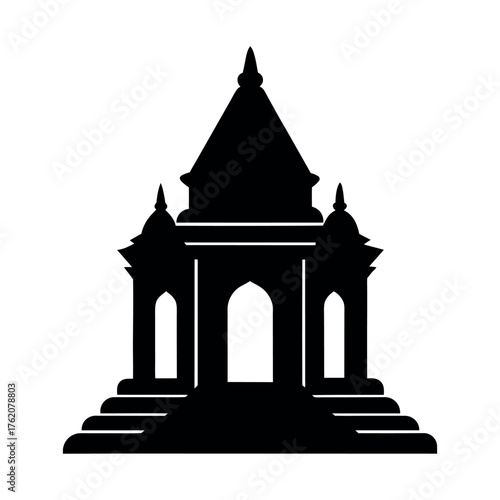 Black and White Vector Illustration of a Traditional Temple Silhouette
