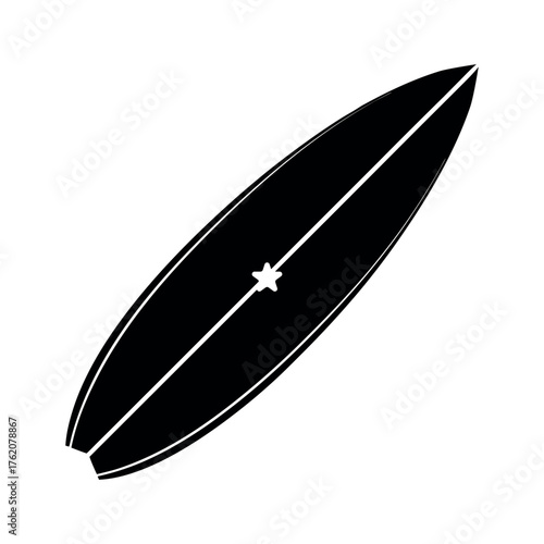 Black Surfboard Silhouette Vector Icon with Star Symbol