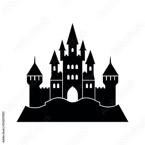 Castle Vector  Black And White Medieval Fantasy Kingdom for Graphic Design & Fairytale Art