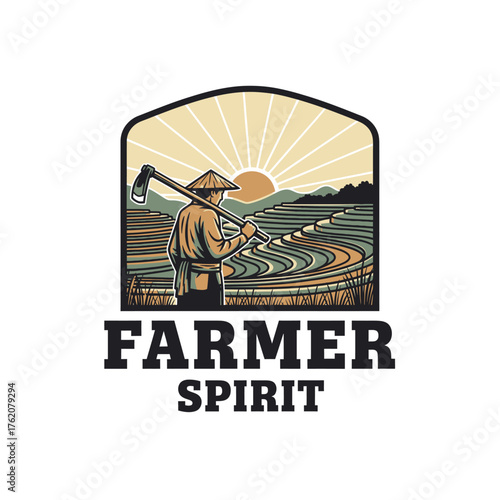 Farmer Spirit Rice Paddy Terrace Logo