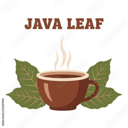 Steaming Coffee Cup Java Leaf Logo