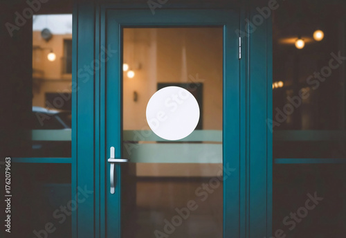 Blank transparent glass door with white sticker mockup, ai generated