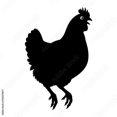 Black chicken silhouette with open beak fowl poultry