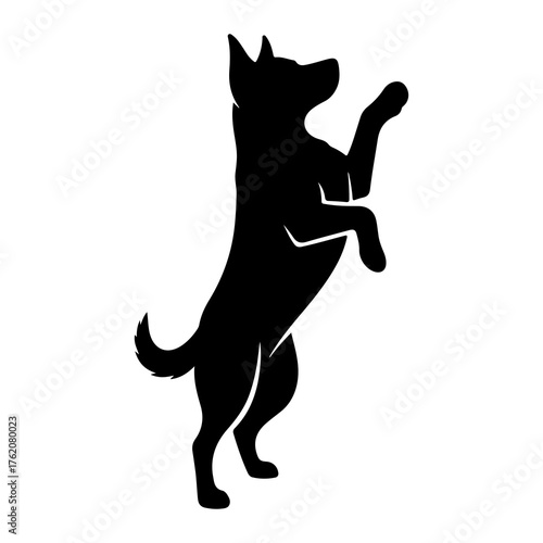 Black dog silhouette standing on hind legs white