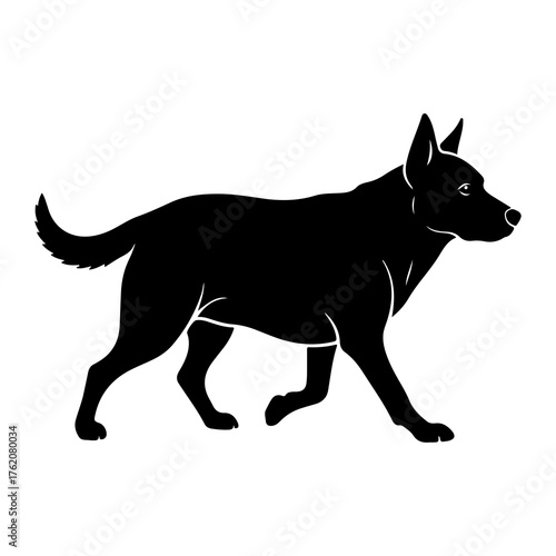 Black dog walking silhouette white