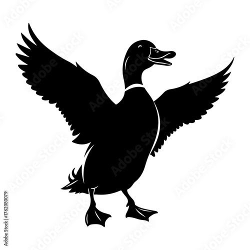 Black duck with wings spread silhouette white