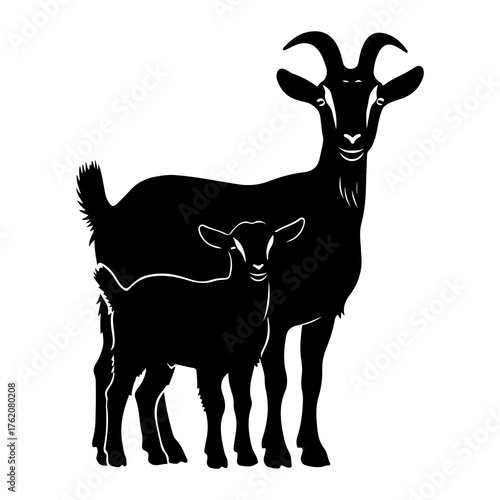Black goats standing together white silhouette