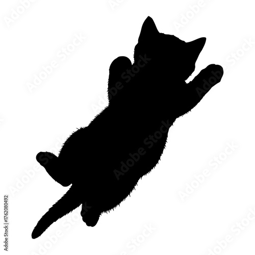 Black kitten silhouette falling white background