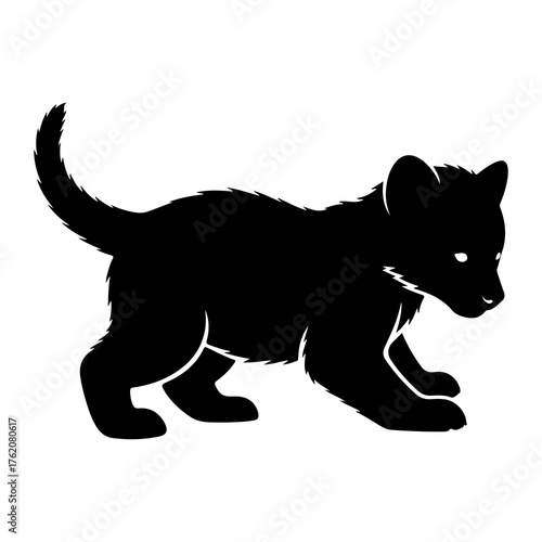 Black panther cub walking animal silhouette