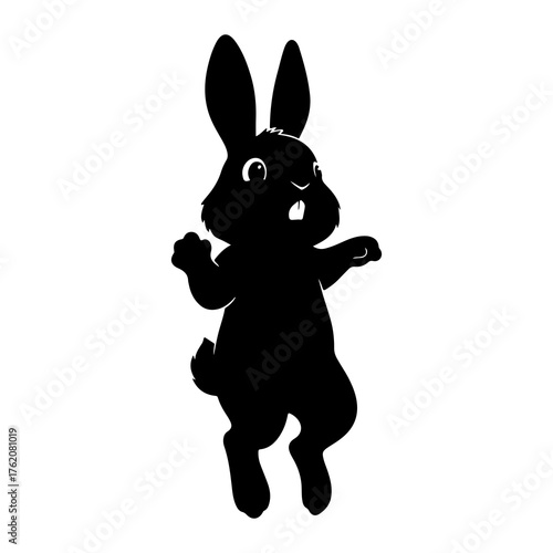 Black rabbit silhouette dancing joyfully black silhouette