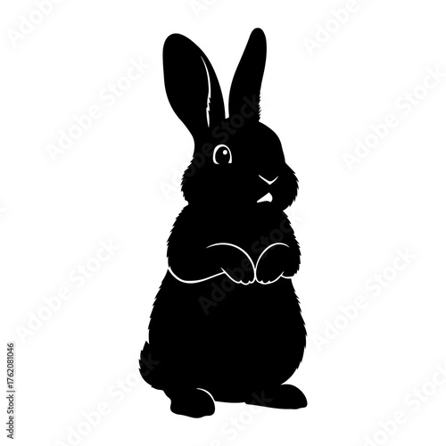 Black rabbit standing with surprised expression silhouette
