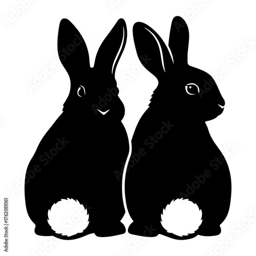 Black rabbits side by side silhouette animals