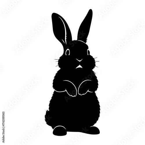Black rabbit standing alert silhouette ears up