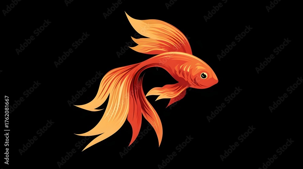Fototapeta premium Golden fish logo with metallic shine on dark background. Concept: Luxury logo design, aquatic symbolism, prosperity and balance, modern premium brand identity, and creative elegance.