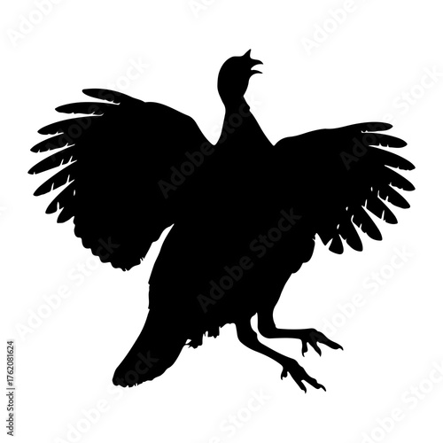 Black silhouette of a turkey with wings spread white