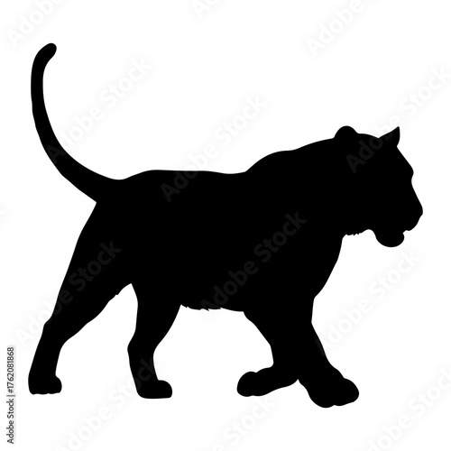 Black tiger walking side profile silhouette