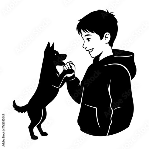 Boy and dog interaction friendship play