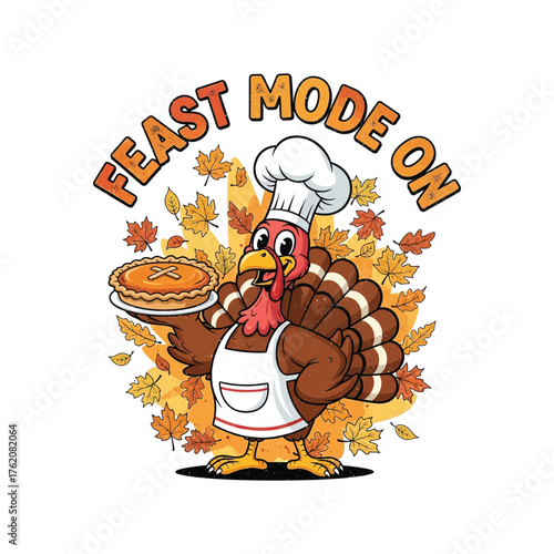 funny turkey feast mode on vector illustration design