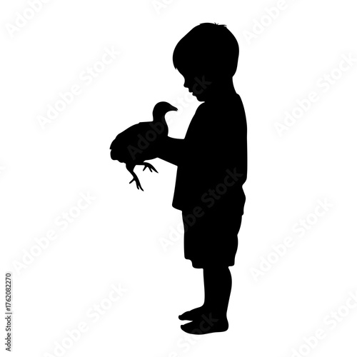 Boy holding bird silhouette child