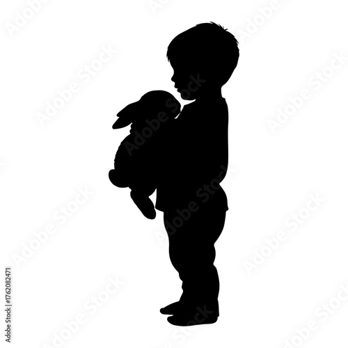 Boy holding rabbit silhouette child bunny