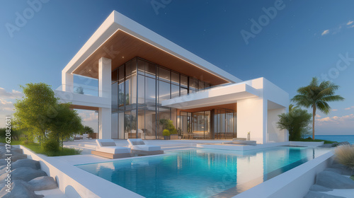 Wallpaper Mural Modern Villa by the Sea A Tranquil Oasis with Pool and Coastal Views Torontodigital.ca