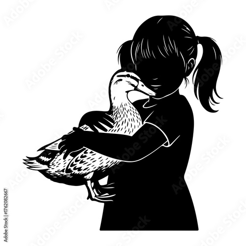 Child holding duckling girl