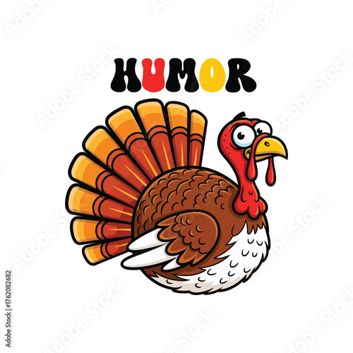 Thanksgiving Turkey Humor: A comical turkey illustration, with a touch of whimsy. This image features a vibrant turkey design with exaggerated features and playful expression.
